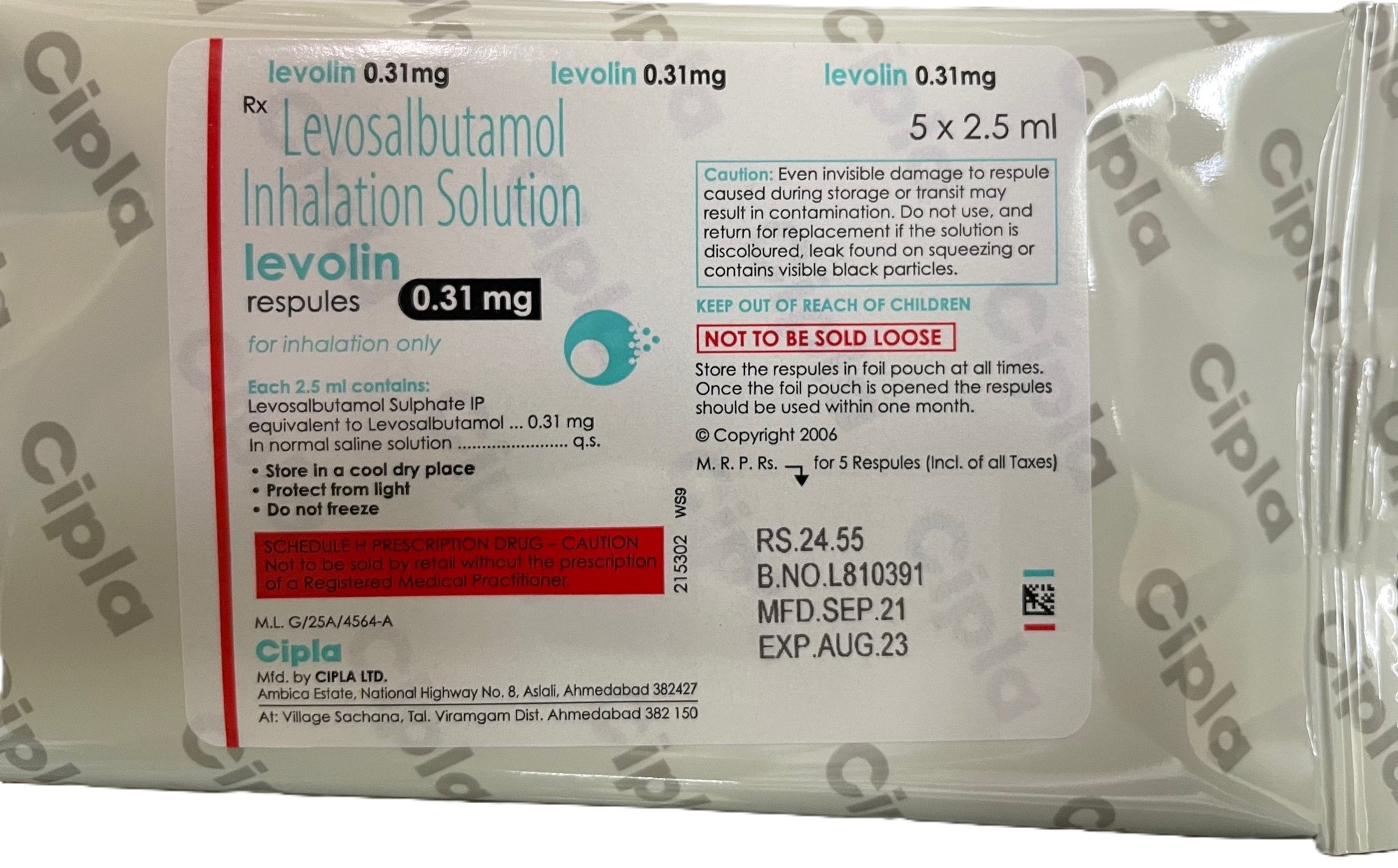 LEVOLIN 0.31MG RESPULES 2.5ML